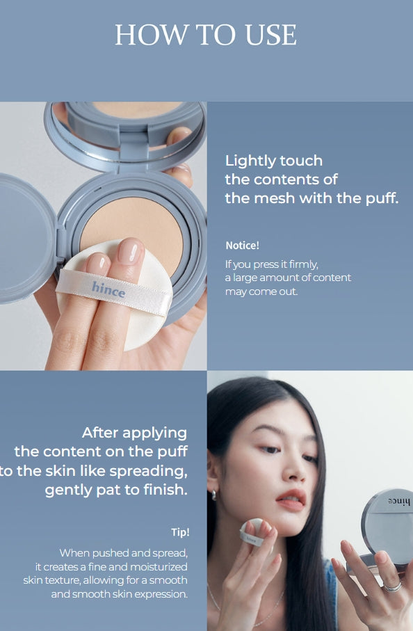 HINCE Second Skin Mesh Matte Cushion (Original Product 12g + Refill 12g + mini cushion)