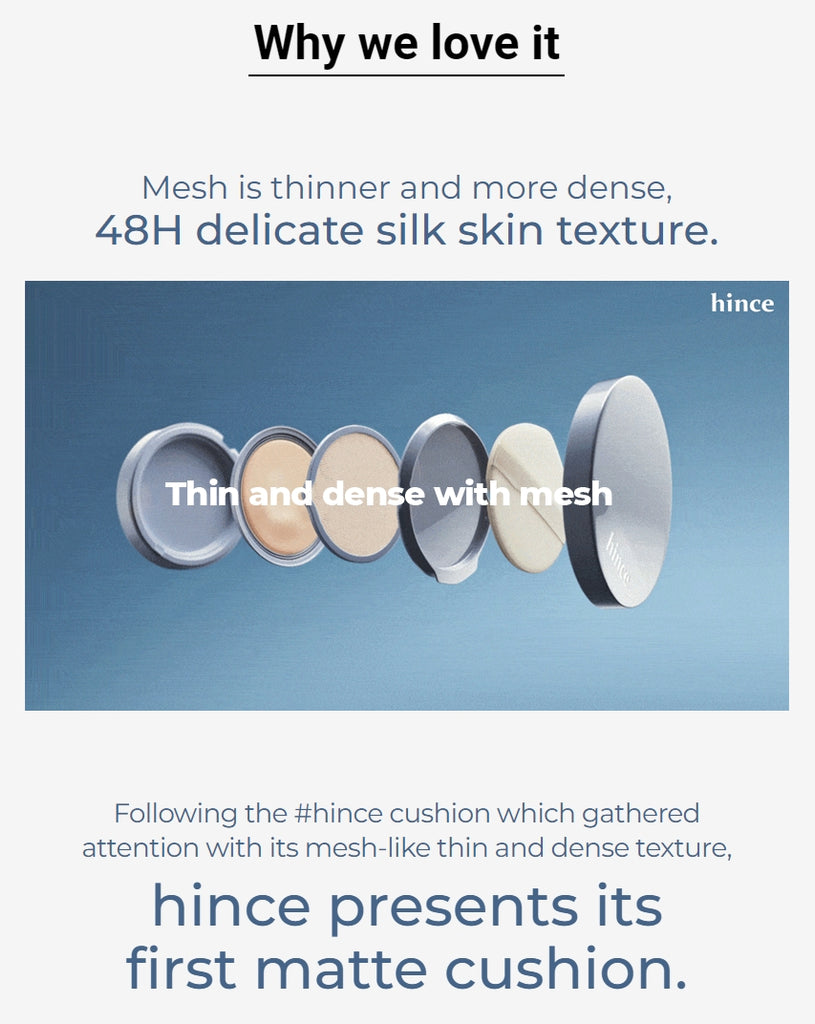 HINCE Second Skin Mesh Matte Cushion (Original Product 12g + Refill 12g + mini cushion)