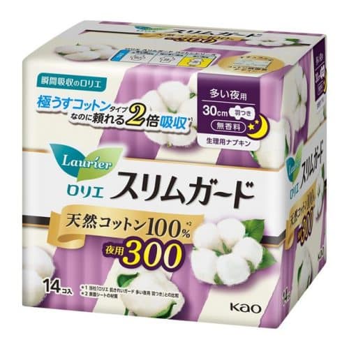 KAO Laurier Slim Guard Natural Cotton 100% With Wings 30cm 14p