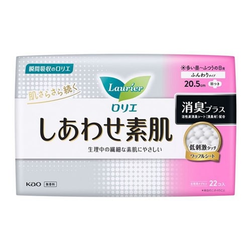 KAO Laurier Happy Bare Skin Deodorant Plus 20.5cm For Normal Daytime To Normal Day With Wings 22pcs