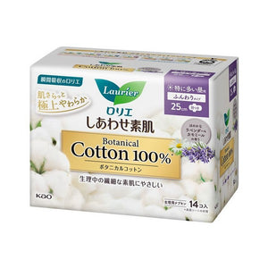 花王 Laurier 100% 天然棉重日用 25 厘米带翅膀 14 件