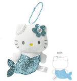 SANRIO Hello Kitty Glitter Mascot Holder Fantasy Collection Mermaid Blue Plush Keychain 1pc
