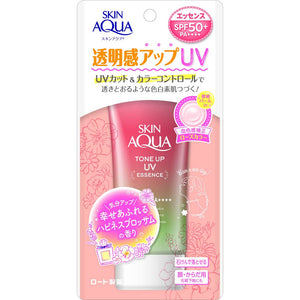 ROHTO Skin Aqua Tone Up Rose Aura Essence Sunscreen SPF50 80g